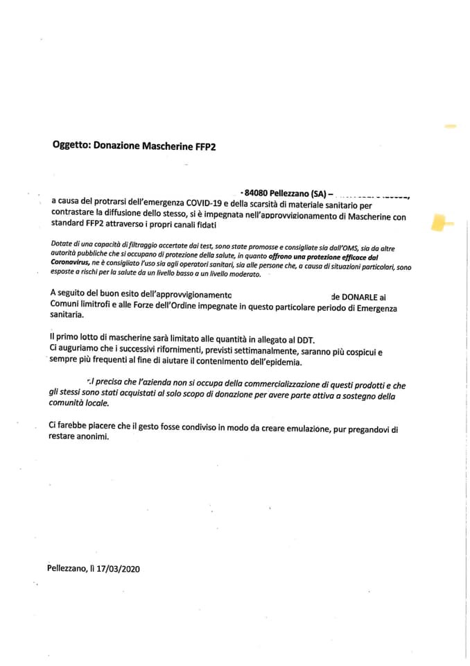 Donazione mascherine da parte di azienda del territorio, i ...