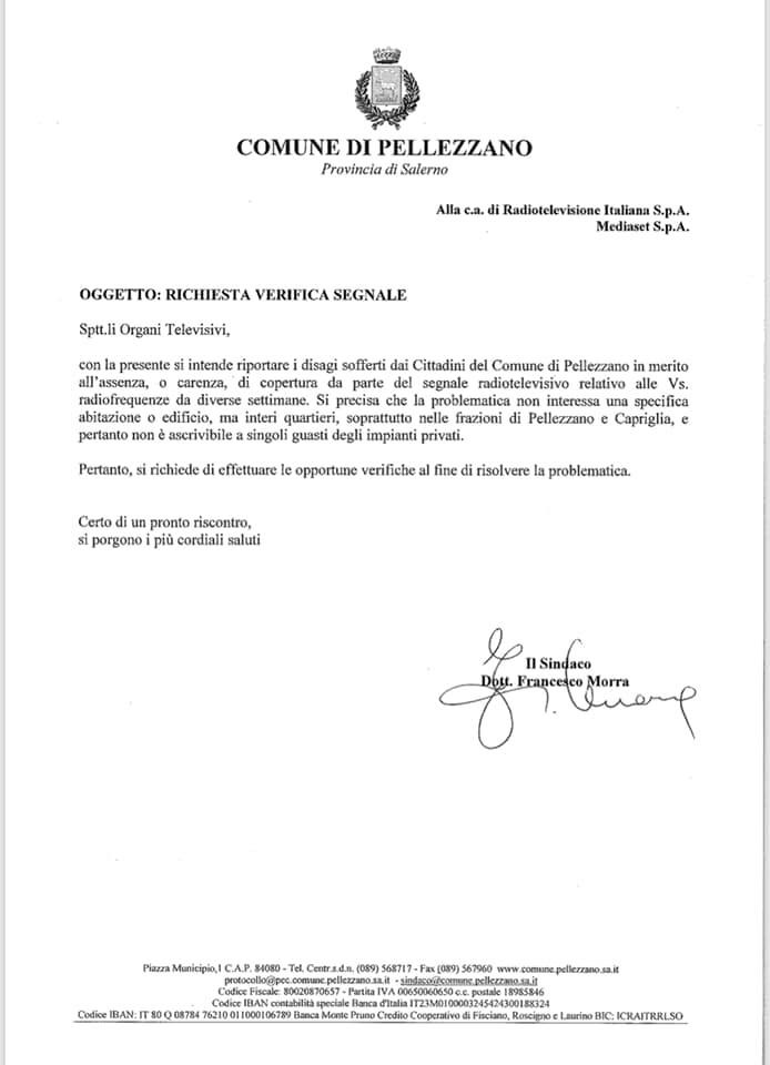 Problemi segnale tv, il Comune scrive alla Rai ed a Mediaset ...