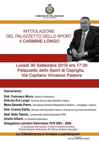 Comunicato stampa "Intitolazione Palazzetto dello Sport al Dott. Carmine Longo"