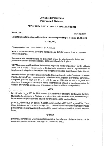 Provvedimenti Coronavirus a seguito dell’ordinanza della Regione Campania
