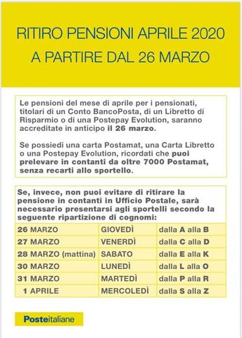  Poste Italiane: erogazione pensioni all’Ufficio Postale di Capezzano ed al Postamat di Pellezzano