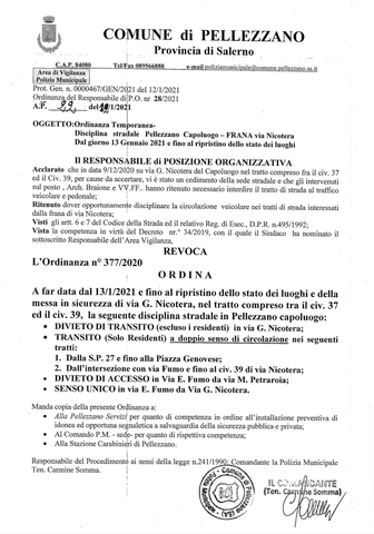 Nuova disciplina stradale in Pellezzano Capoluogo 