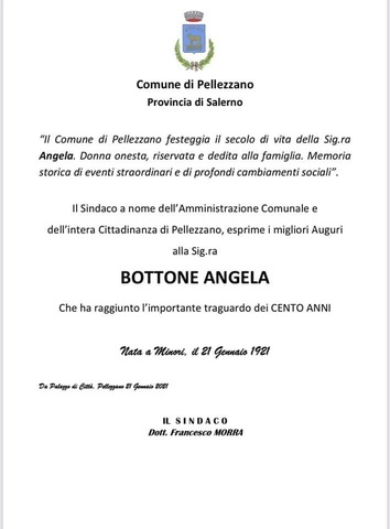 Pellezzano festeggia i 100 anni della Sig.ra Angela Bottone
