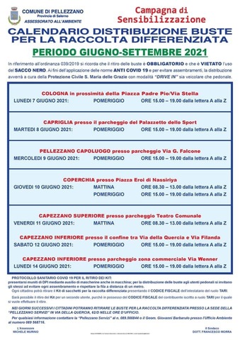 Distribuzione kit raccolta differenziata a Pellezzano Capoluogo