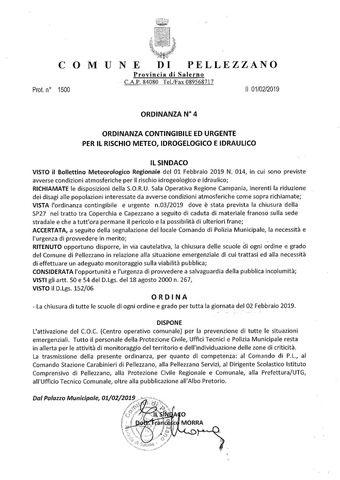 Ordinanza di chiusura delle scuole