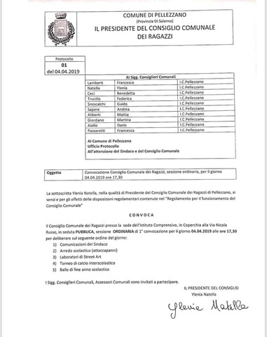  Primo Consiglio Comunale dei ragazzi 