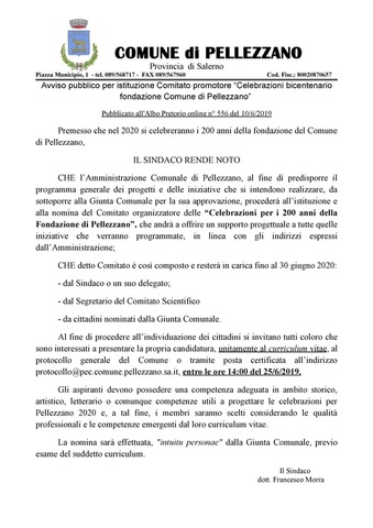 Celebrazioni bicentenario fondazione Comune di Pellezzano
